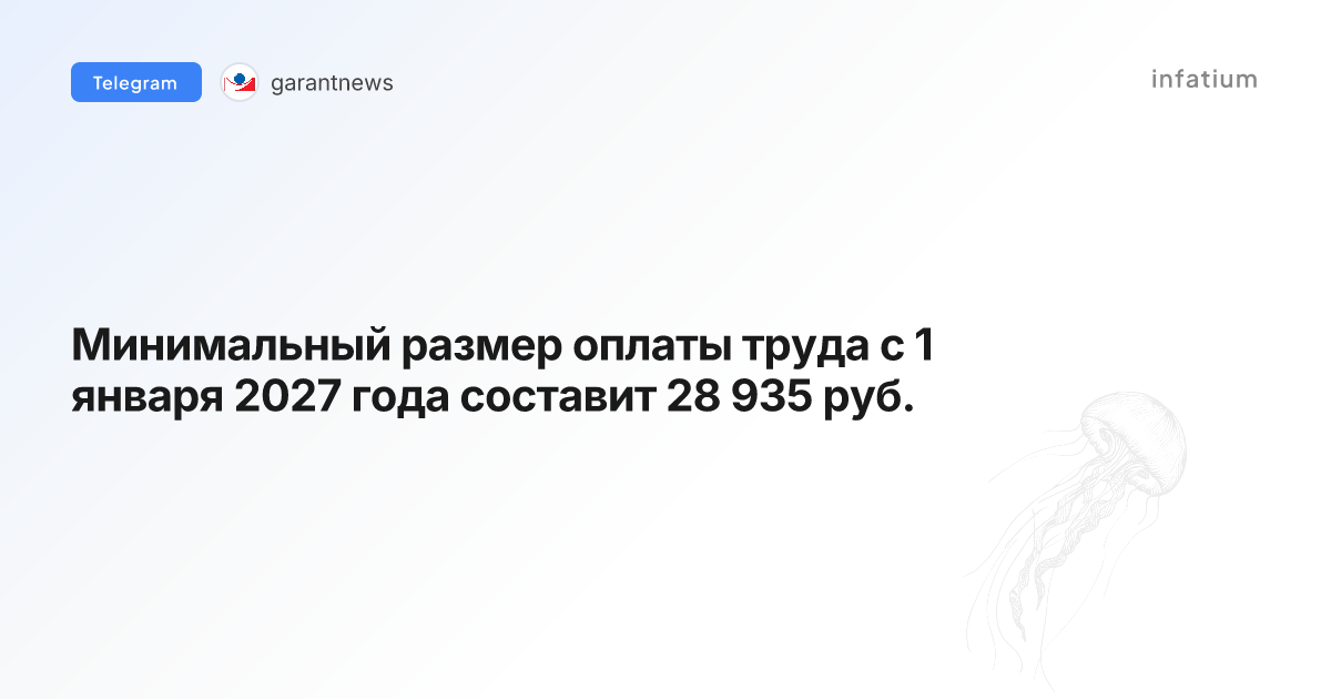 Минимальный размер оплаты труда с 1 января 2027 года составит 28 935 руб.